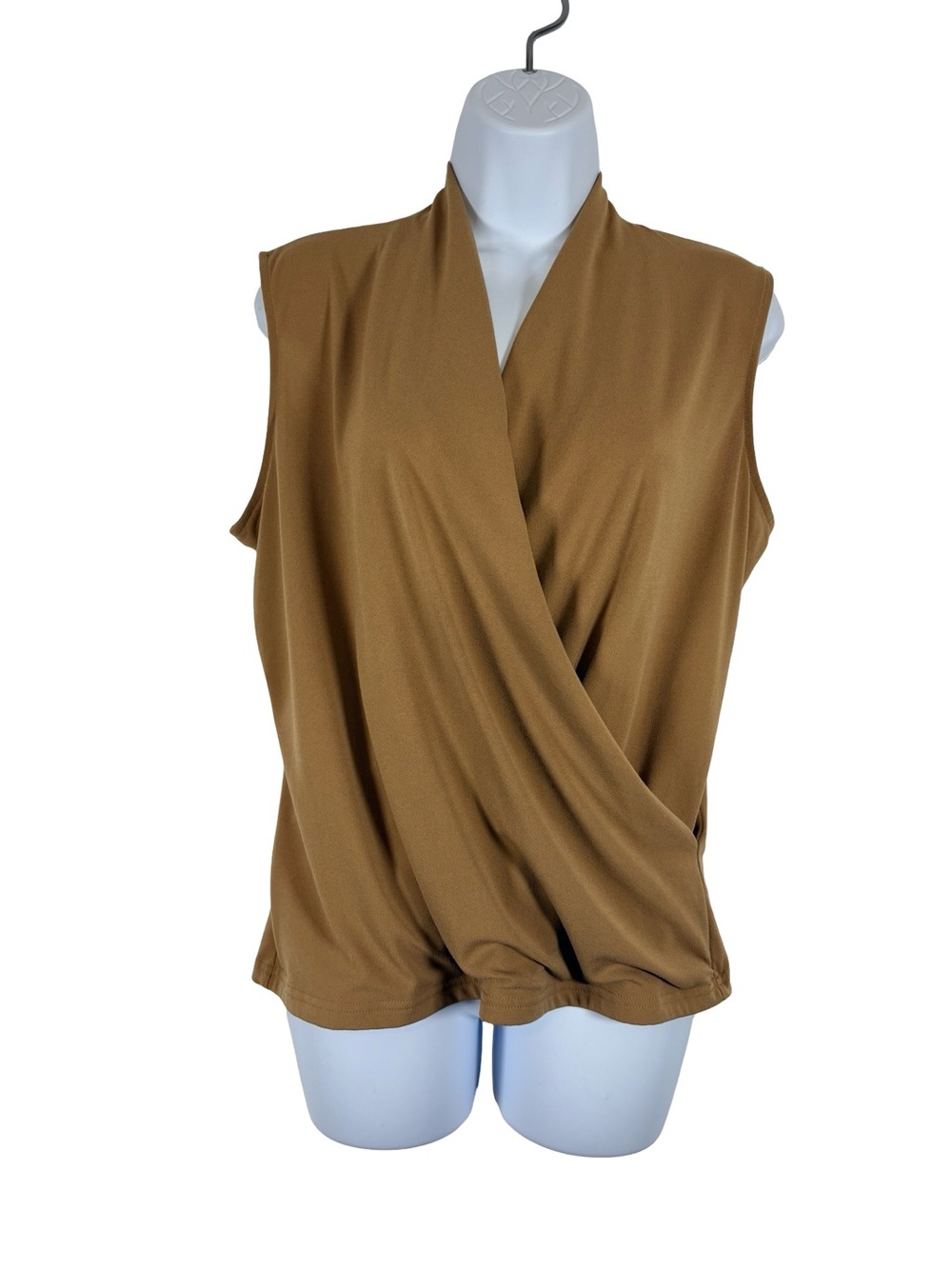 Banana Republic Sleeveless Faux Wrap Top Brown Draped Blouse Size L